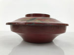 Antique Japanese Lacquer Wood Lidded Large Bowl Makie Gold Red Plum Crane L611