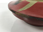 Antique Japanese Lacquer Wood Lidded Large Bowl Makie Gold Red Plum Crane L611