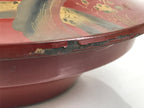 Antique Japanese Lacquer Wood Lidded Large Bowl Makie Gold Red Plum Crane L611