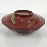Antique Japanese Lacquer Wood Lidded Large Bowl Makie Gold Red Plum Crane L611