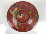 Antique Japanese Lacquer Wood Lidded Large Bowl Makie Gold Red Plum Crane L611