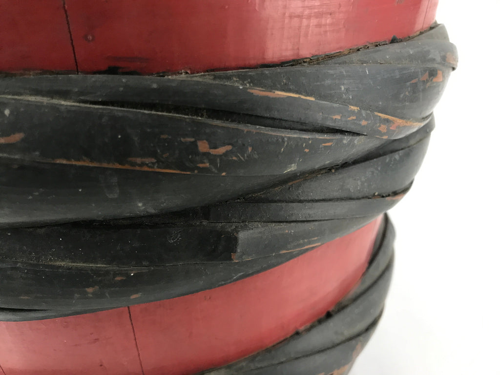 Antique Japanese Lacquer Wood Tsunodaru Celebration Sake Barrel Cask Red BK23