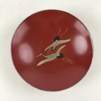 Antique Japanese Lacquered Sake Cup Sakazuki Red 2 Cranes Guinomi Ochoko G79