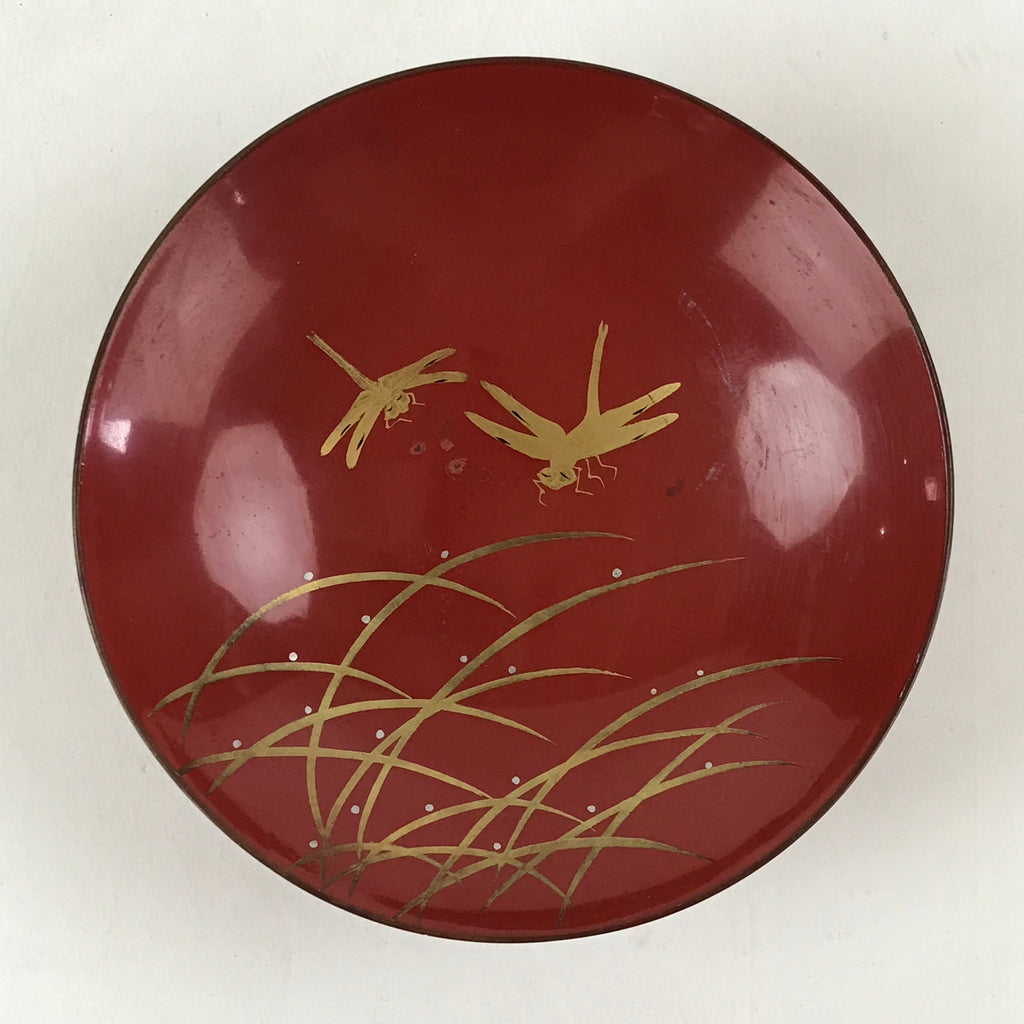 Antique Japanese Lacquered Sake Cup Sakazuki Red Japanese Army Dragon Fly G82