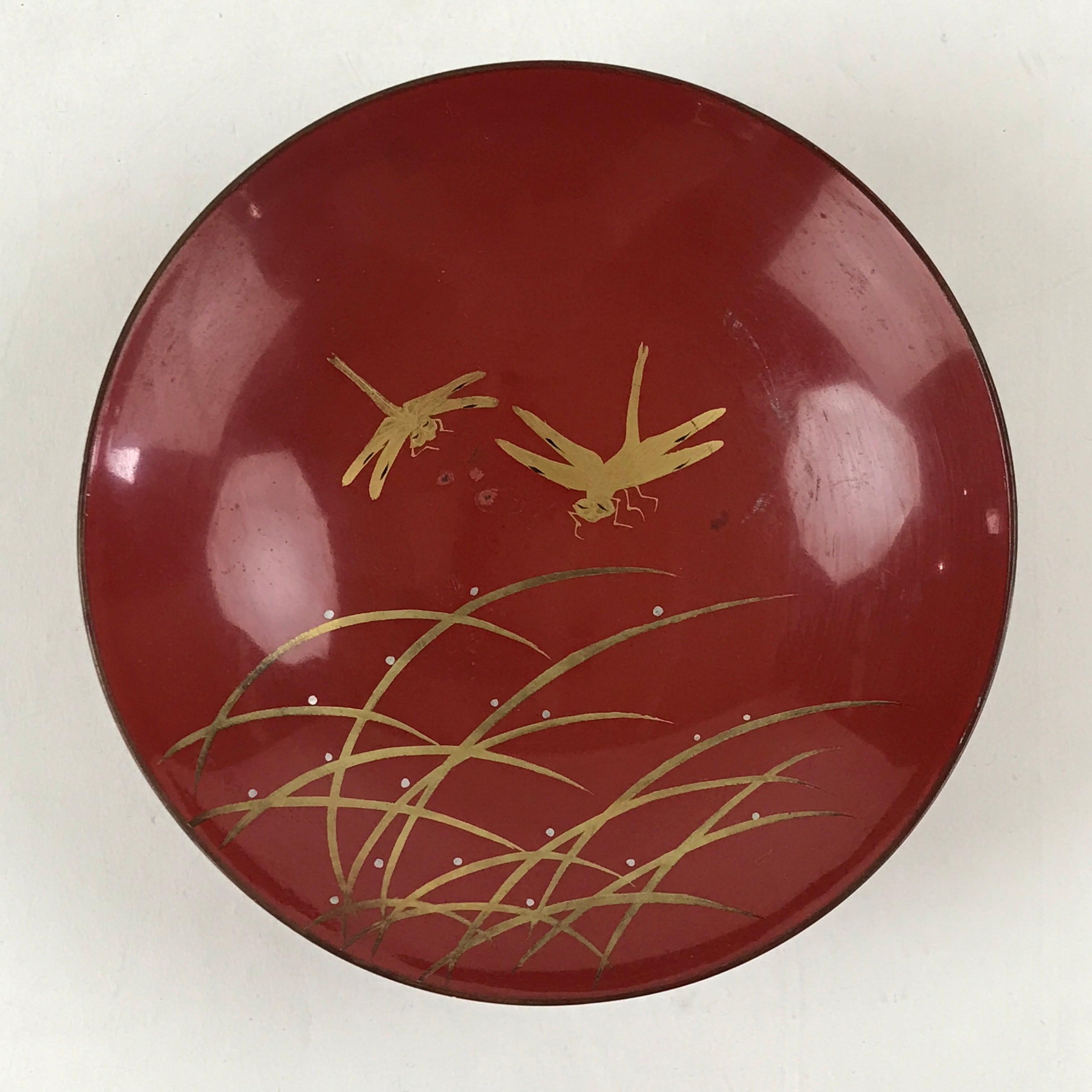 Antique Japanese Lacquered Sake Cup Sakazuki Red Japanese Army Dragon Fly G82