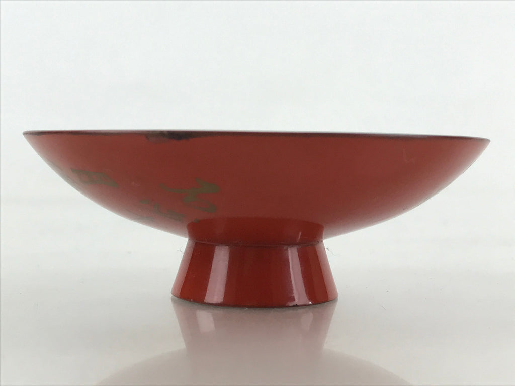 Antique Japanese Lacquered Sake Cup Sakazuki Red Man Play Koto Guinomi Ochoko G7