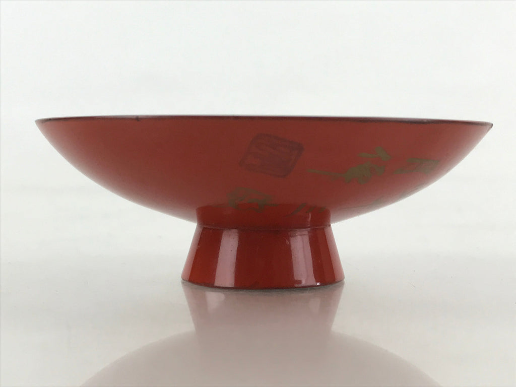Antique Japanese Lacquered Sake Cup Sakazuki Red Man Play Koto Guinomi Ochoko G7
