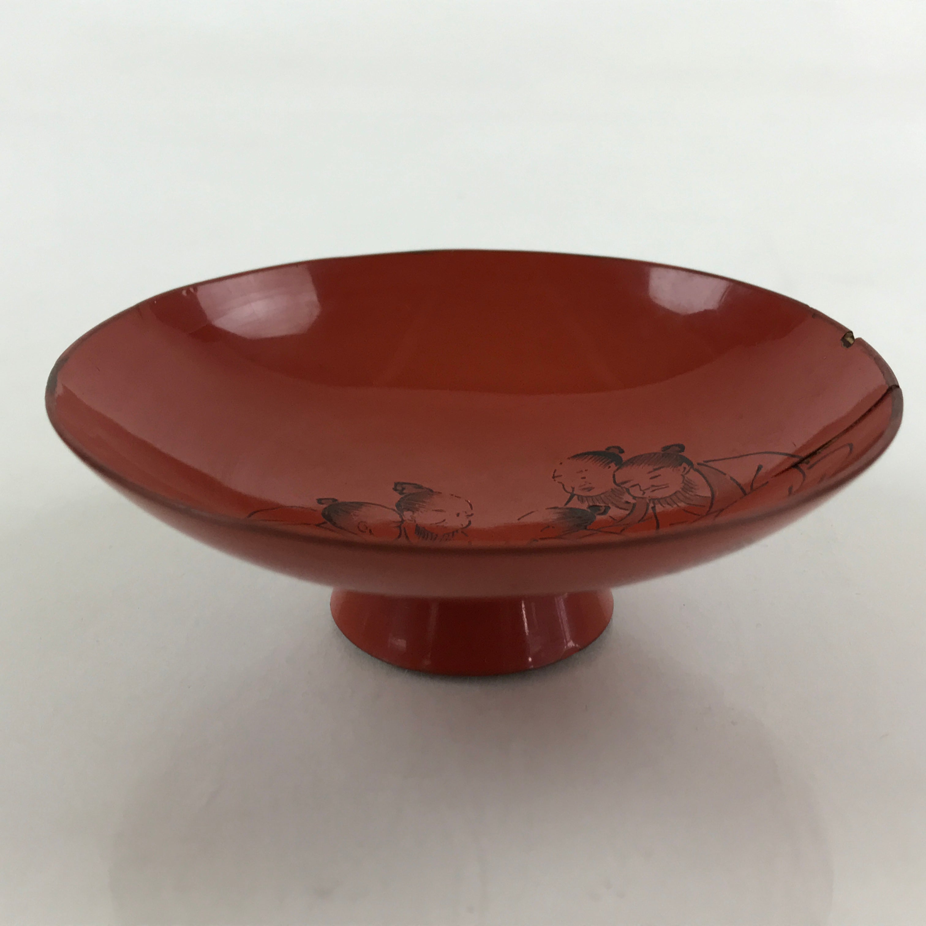 Antique Japanese Lacquered Sake Cup Sakazuki Red Men Talking Guinomi Ochoko G81