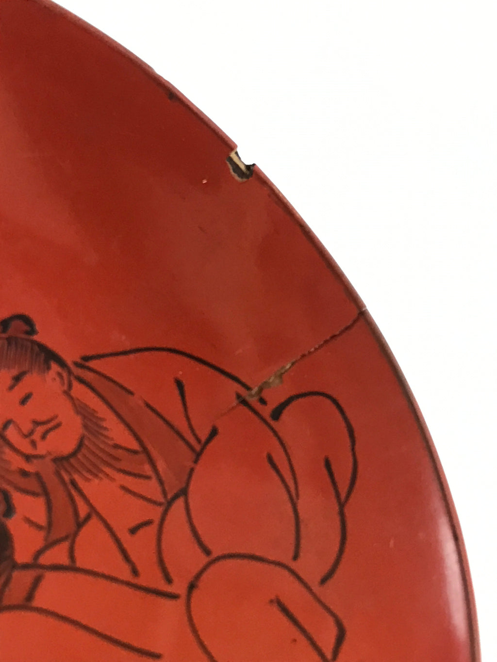 Antique Japanese Lacquered Sake Cup Sakazuki Red Men Talking Guinomi Ochoko G81