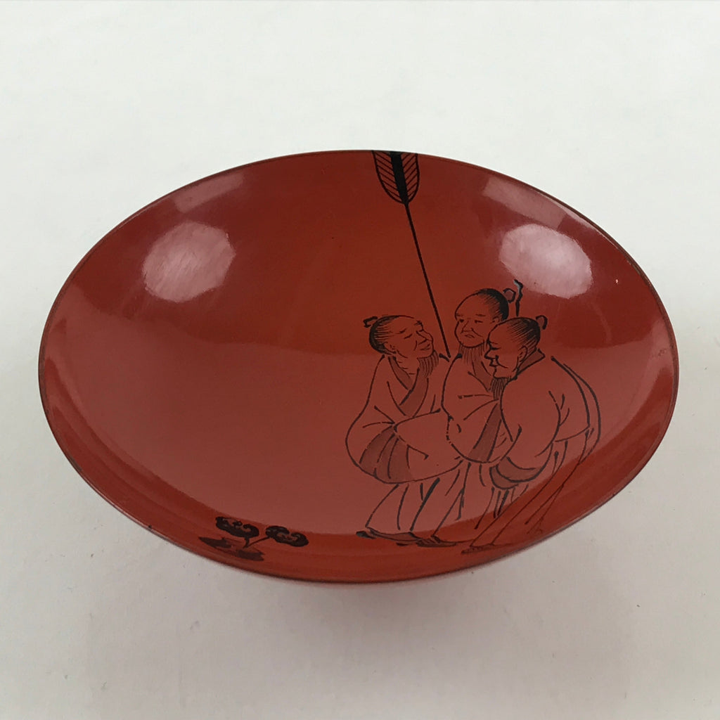 Antique Japanese Lacquered Sake Cup Sakazuki Red Men Talking Guinomi Ochoko G83