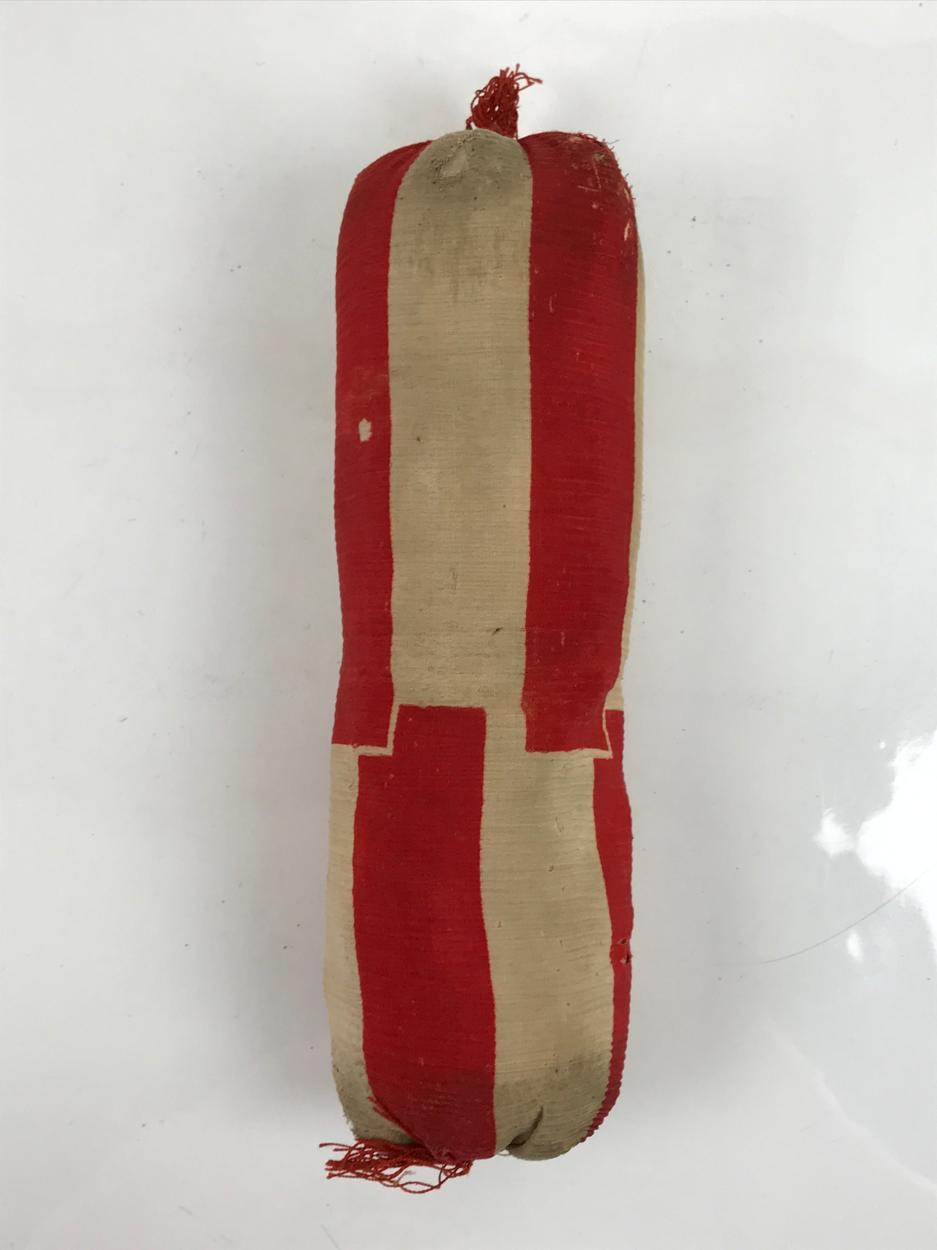 Antique Japanese Lacquered Wood Silk Takamakura Neck Pillow Geisha Red JK703