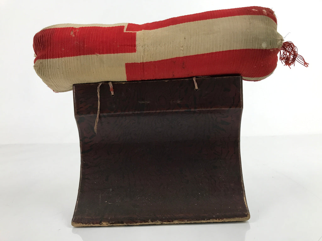 Antique Japanese Lacquered Wood Silk Takamakura Neck Pillow Geisha Red JK703