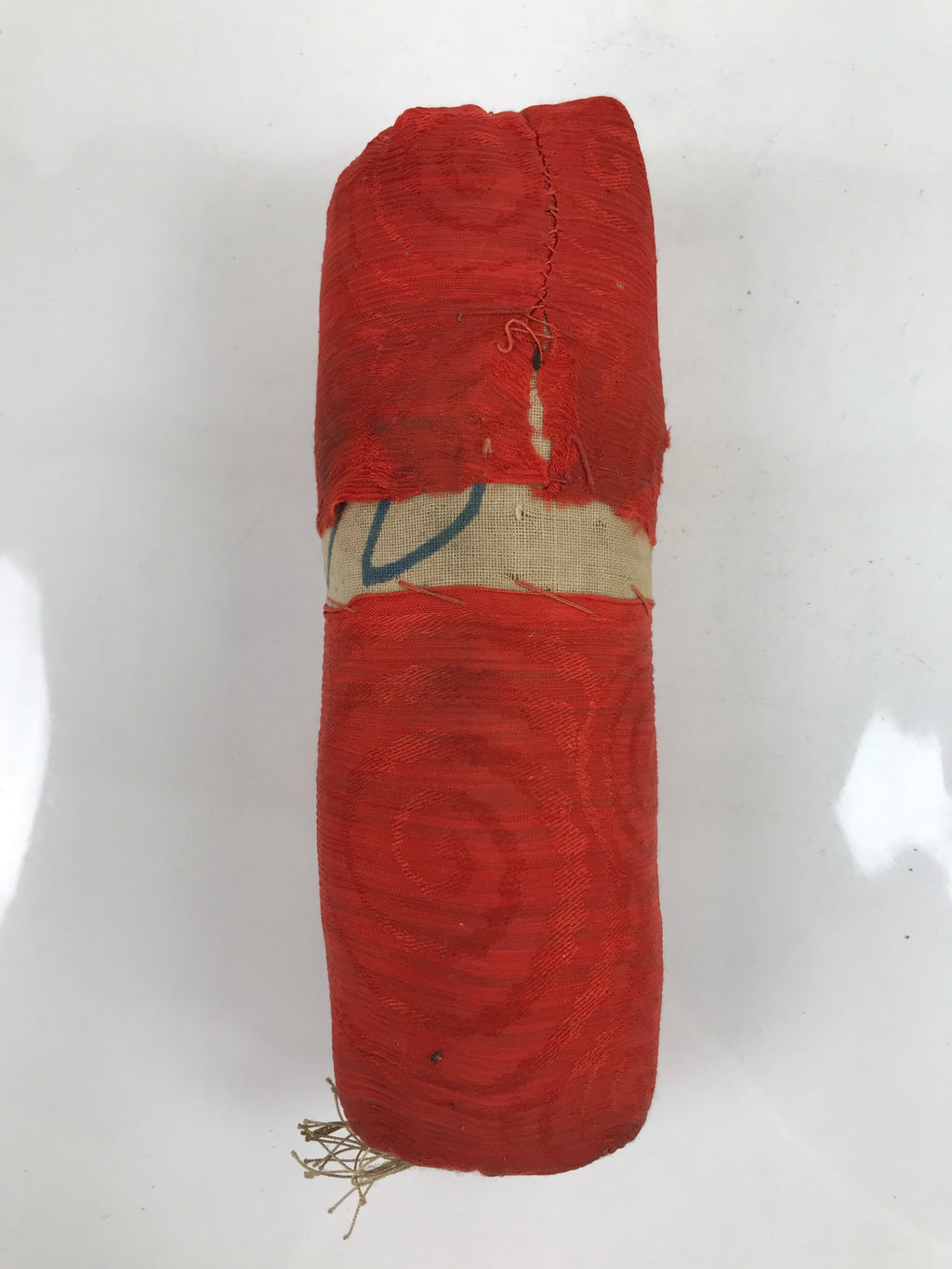 Antique Japanese Lacquered Wood Silk Takamakura Neck Pillow Geisha Red JK705