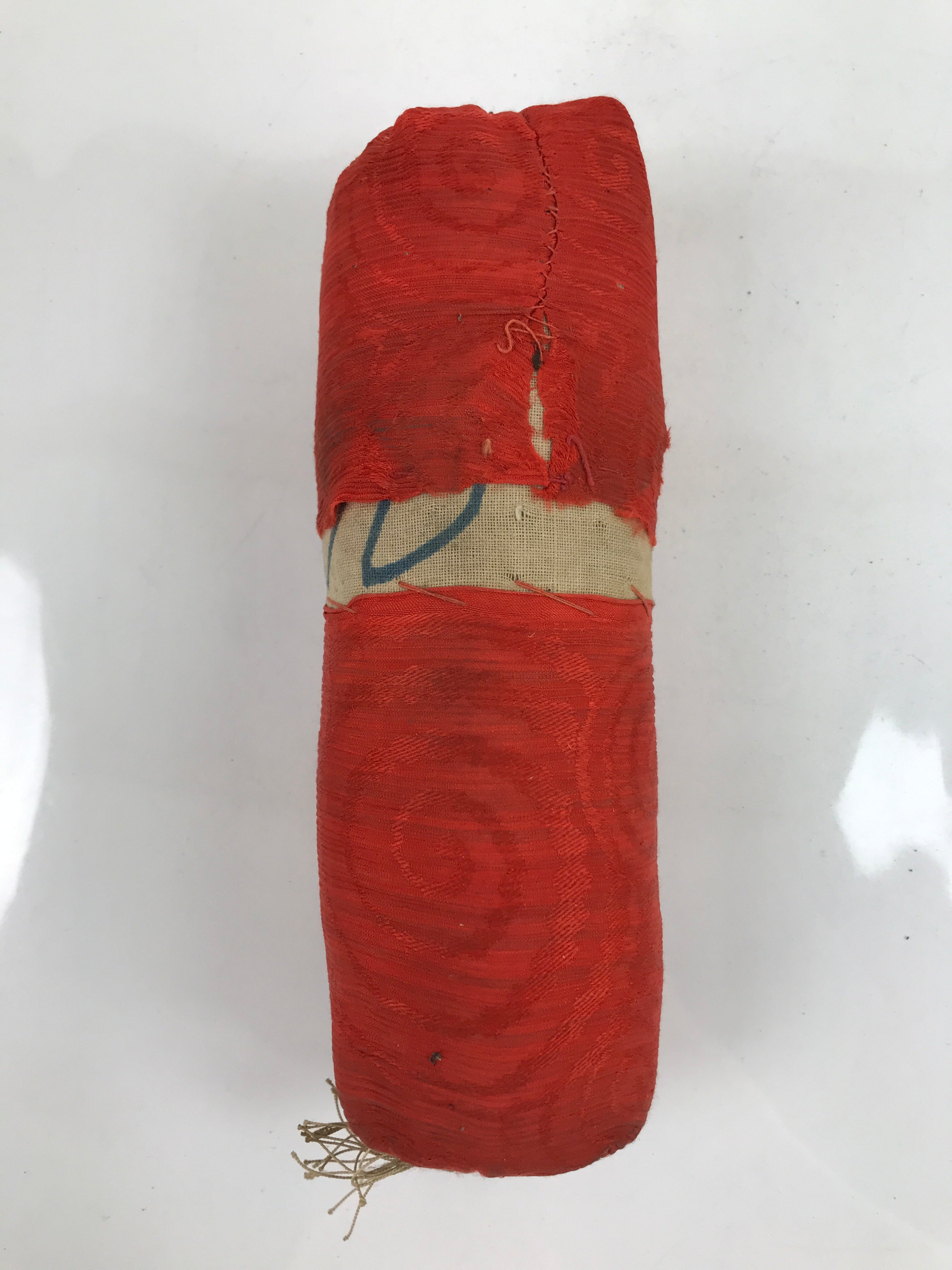 Antique Japanese Lacquered Wood Silk Takamakura Neck Pillow Geisha Red JK705
