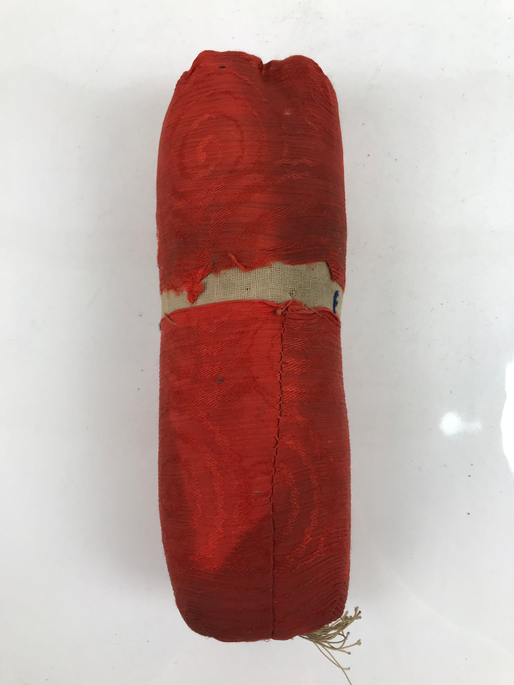 Antique Japanese Lacquered Wood Silk Takamakura Neck Pillow Geisha Red JK705