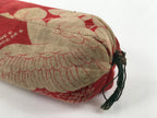 Antique Japanese Lacquered Wood Silk Takamakura Neck Pillow Geisha Red JK706
