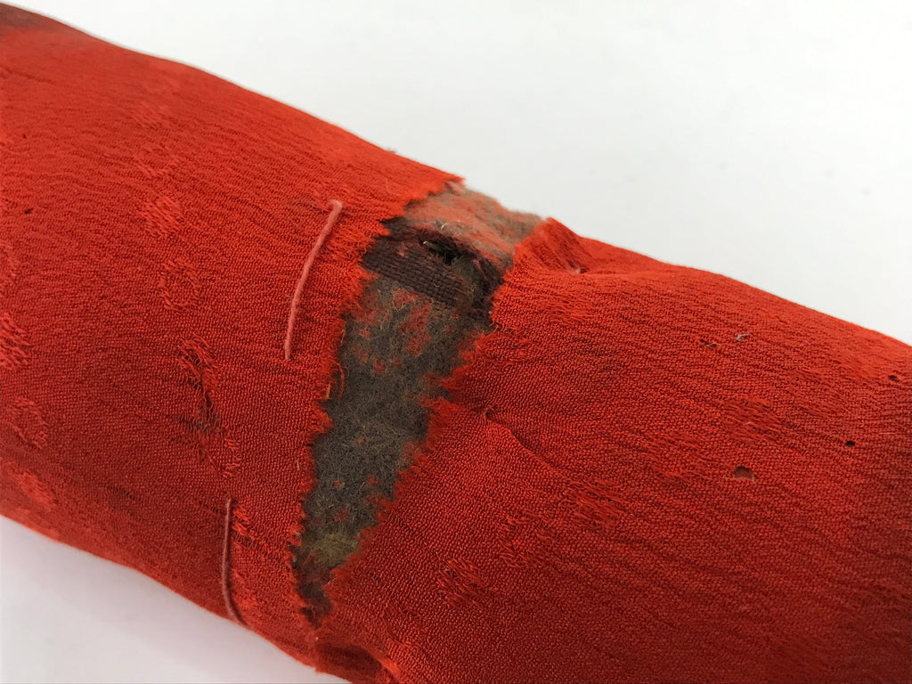 Antique Japanese Lacquered Wood Silk Takamakura Neck Pillow Geisha Red JK707