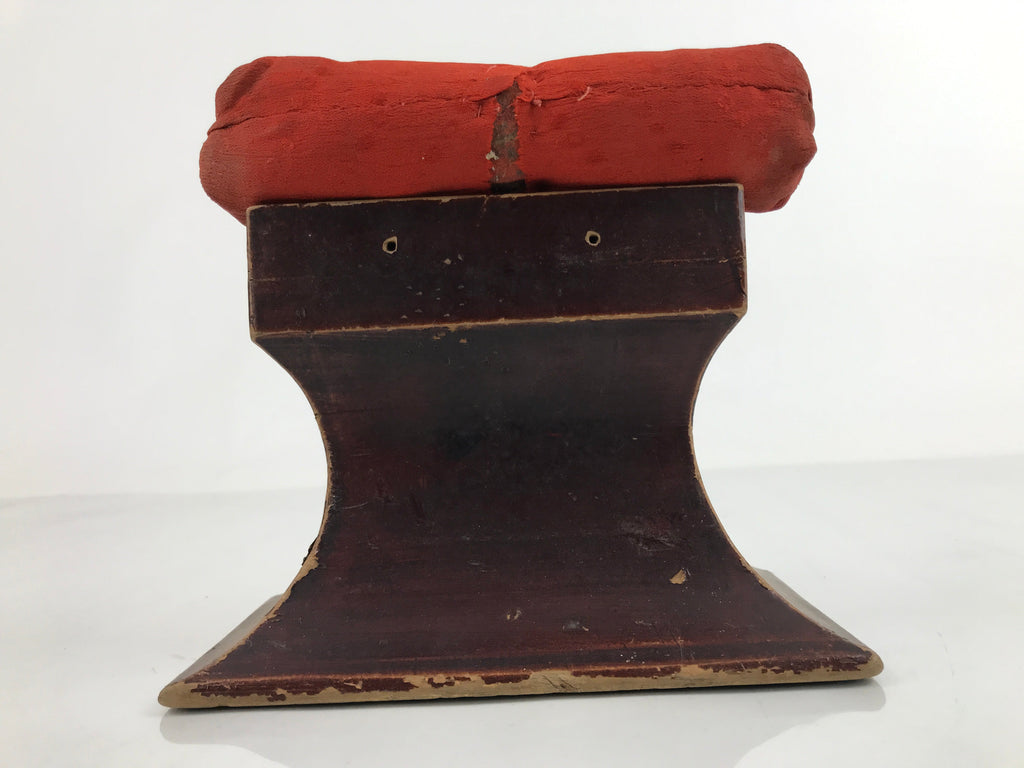 Antique Japanese Lacquered Wood Silk Takamakura Neck Pillow Geisha Red JK707