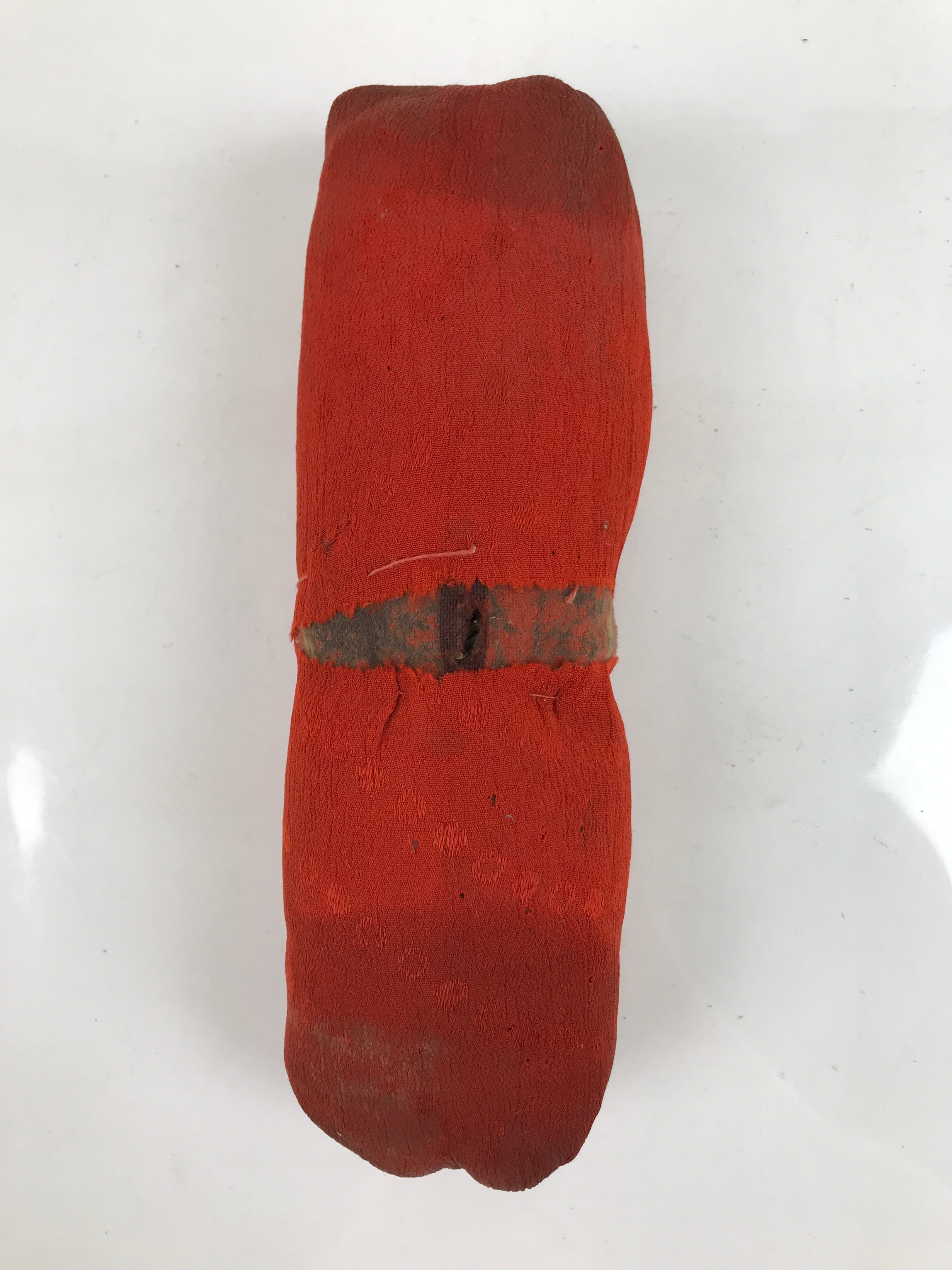 Antique Japanese Lacquered Wood Silk Takamakura Neck Pillow Geisha Red JK707