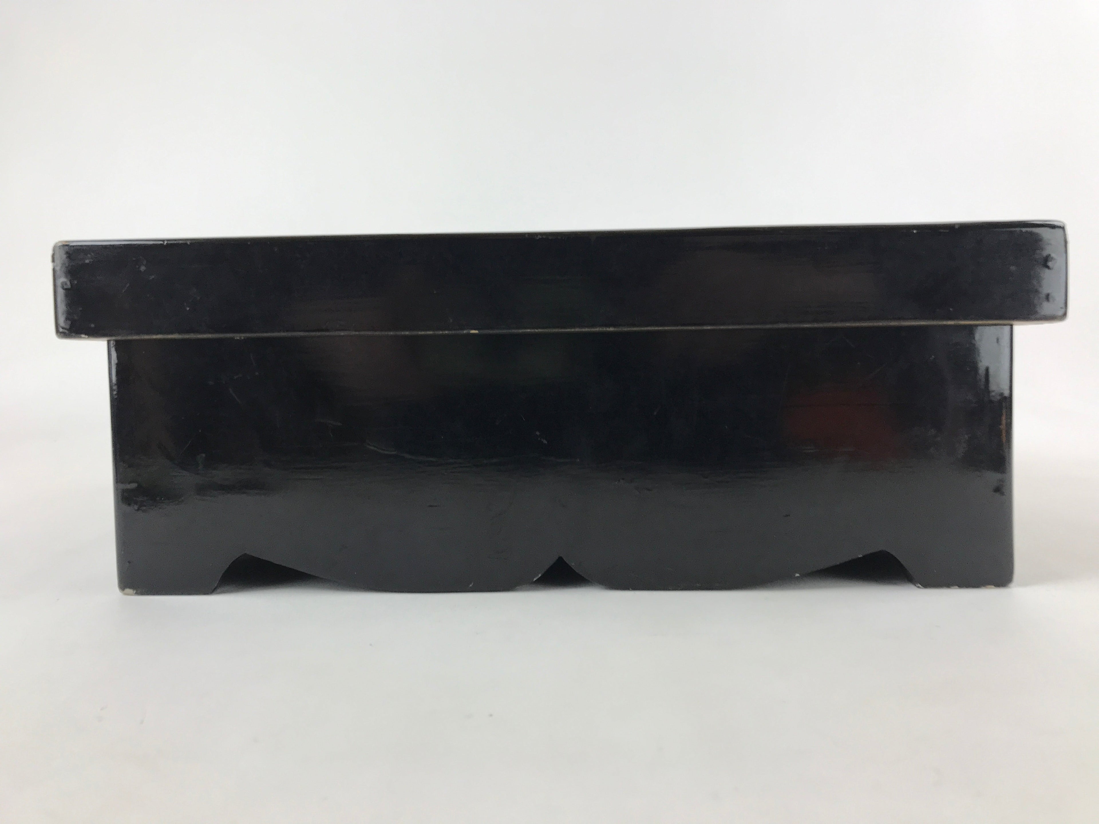 Antique Japanese Lacquered Wooden Big Storage Box With Lid Black Red L69