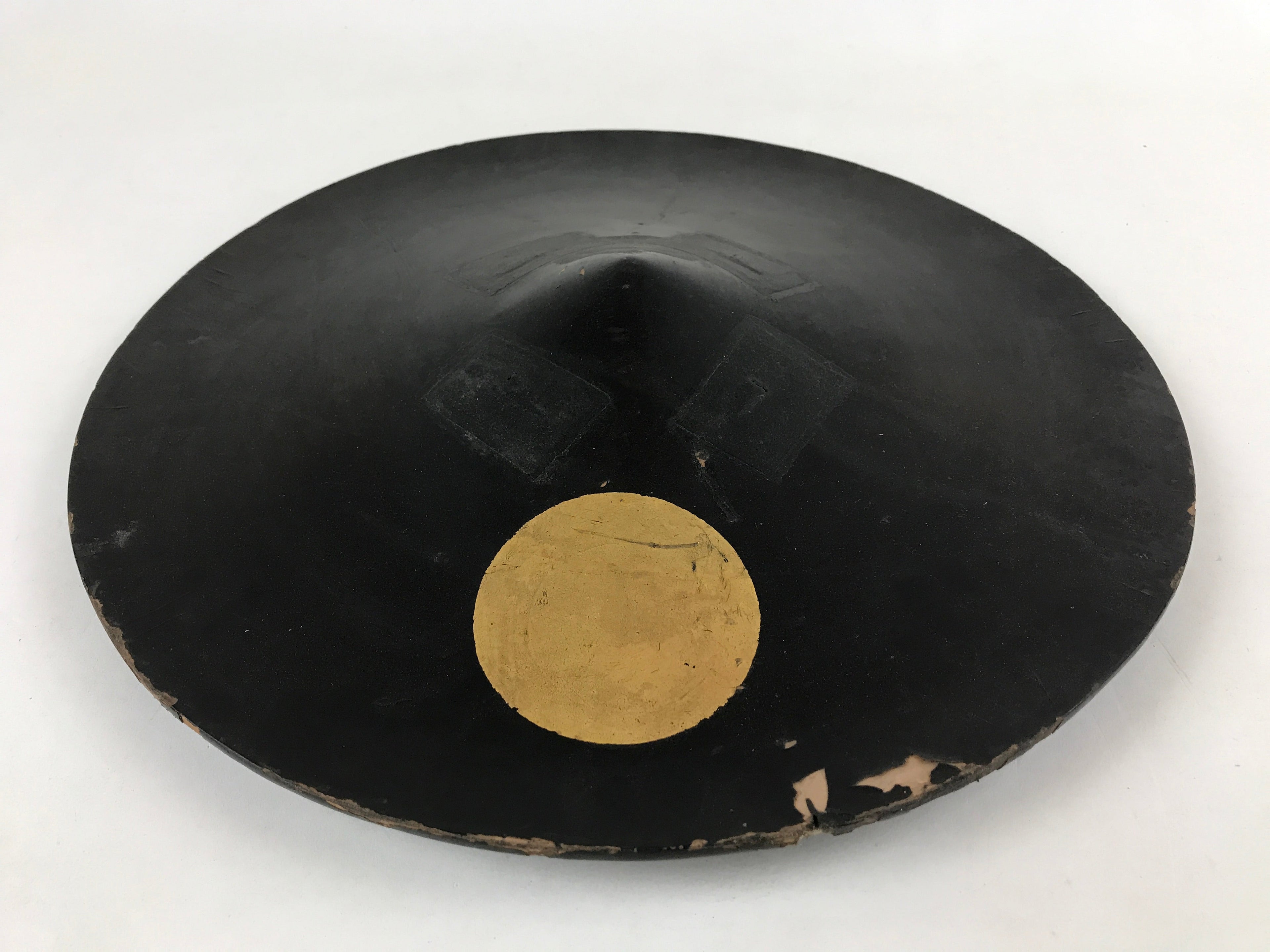 Antique Japanese Lacquered Wooden Hat Jingasa Samurai Hat Hinomaru Crest JK605