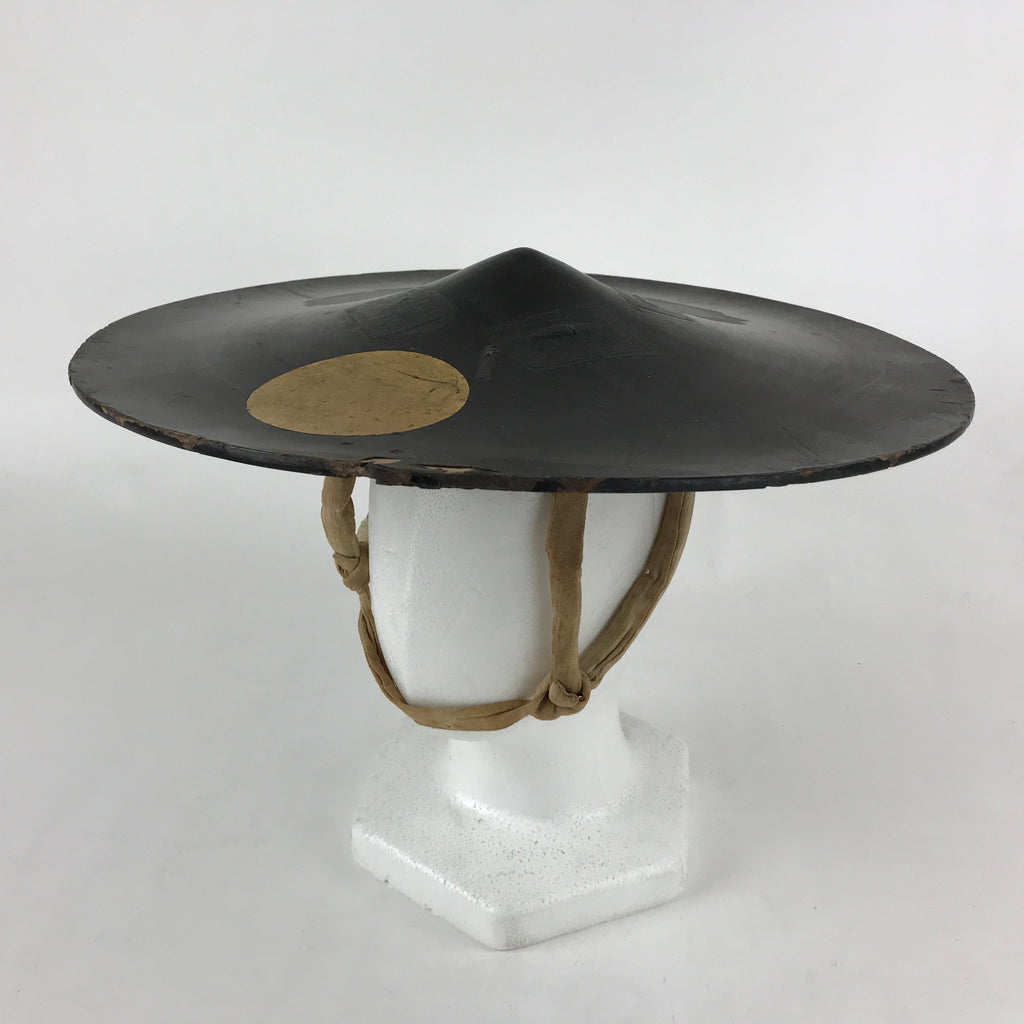 Antique Japanese Lacquered Wooden Hat Jingasa Samurai Hat Hinomaru Crest JK605