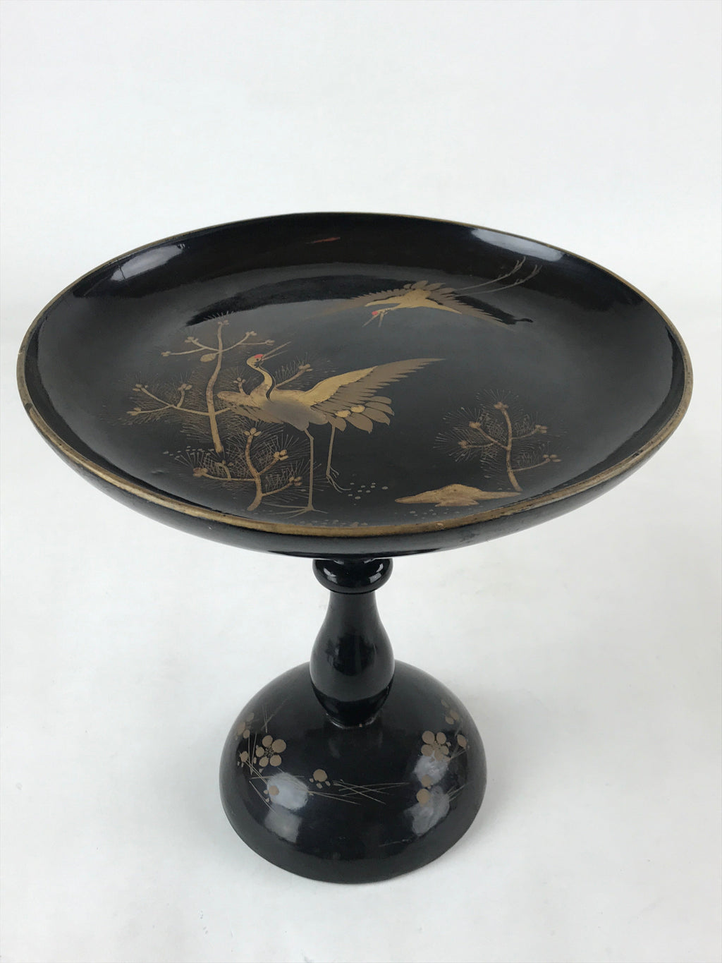Antique Japanese Lacquered Wooden Makie Serving Table Takatsuki Crane Gold L100