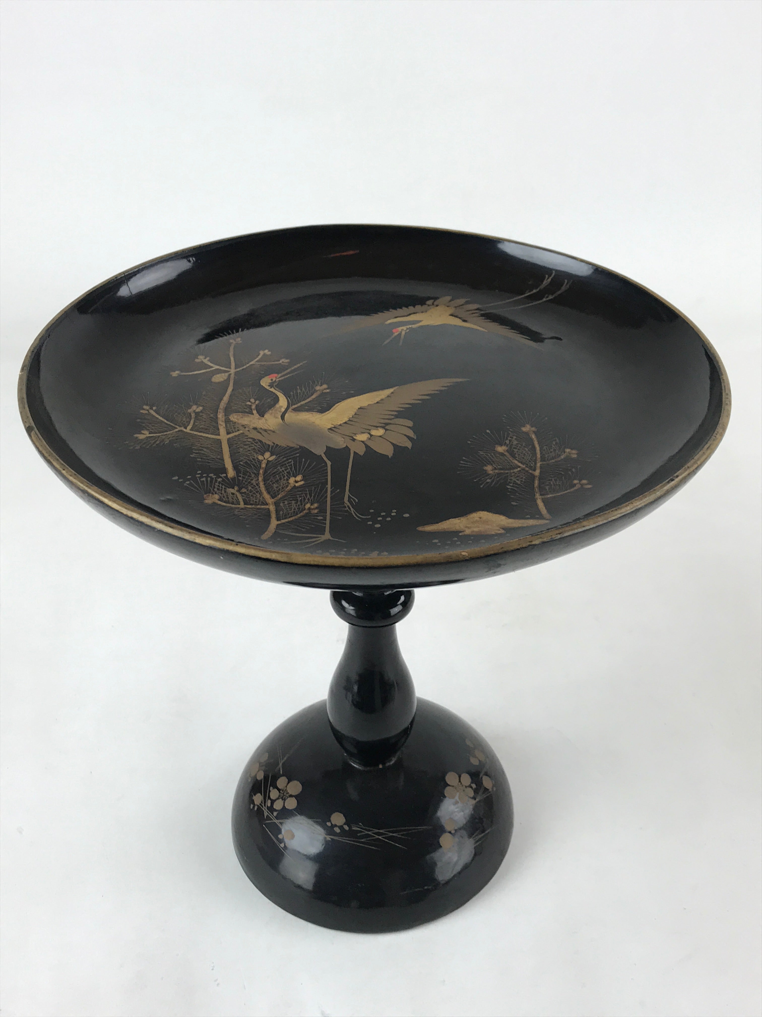 Antique Japanese Lacquered Wooden Makie Serving Table Takatsuki Crane Gold L100