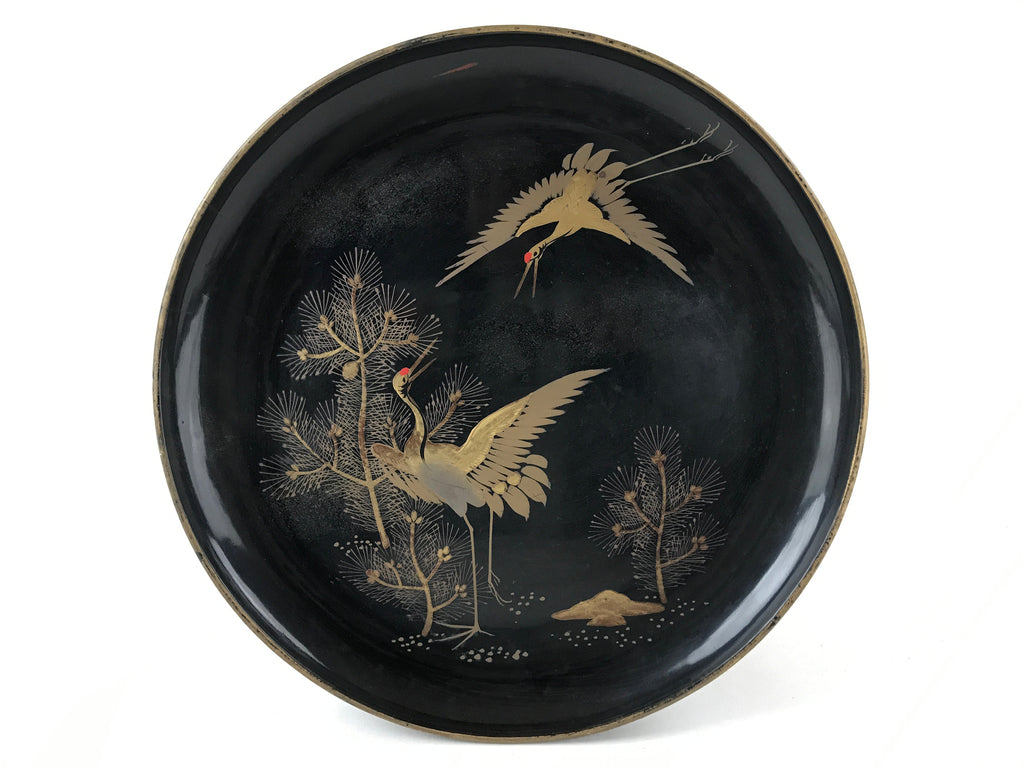 Antique Japanese Lacquered Wooden Makie Serving Table Takatsuki Crane Gold L100