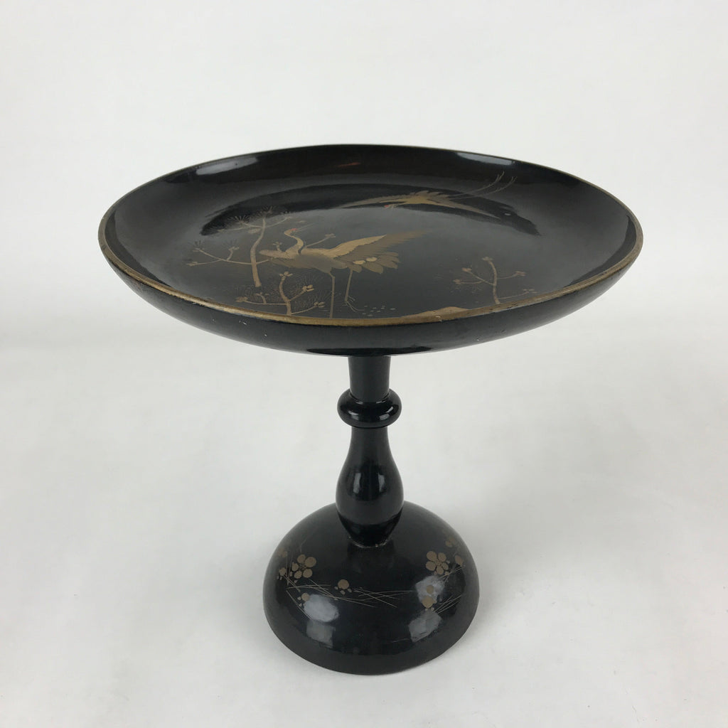 Antique Japanese Lacquered Wooden Makie Serving Table Takatsuki Crane Gold L100