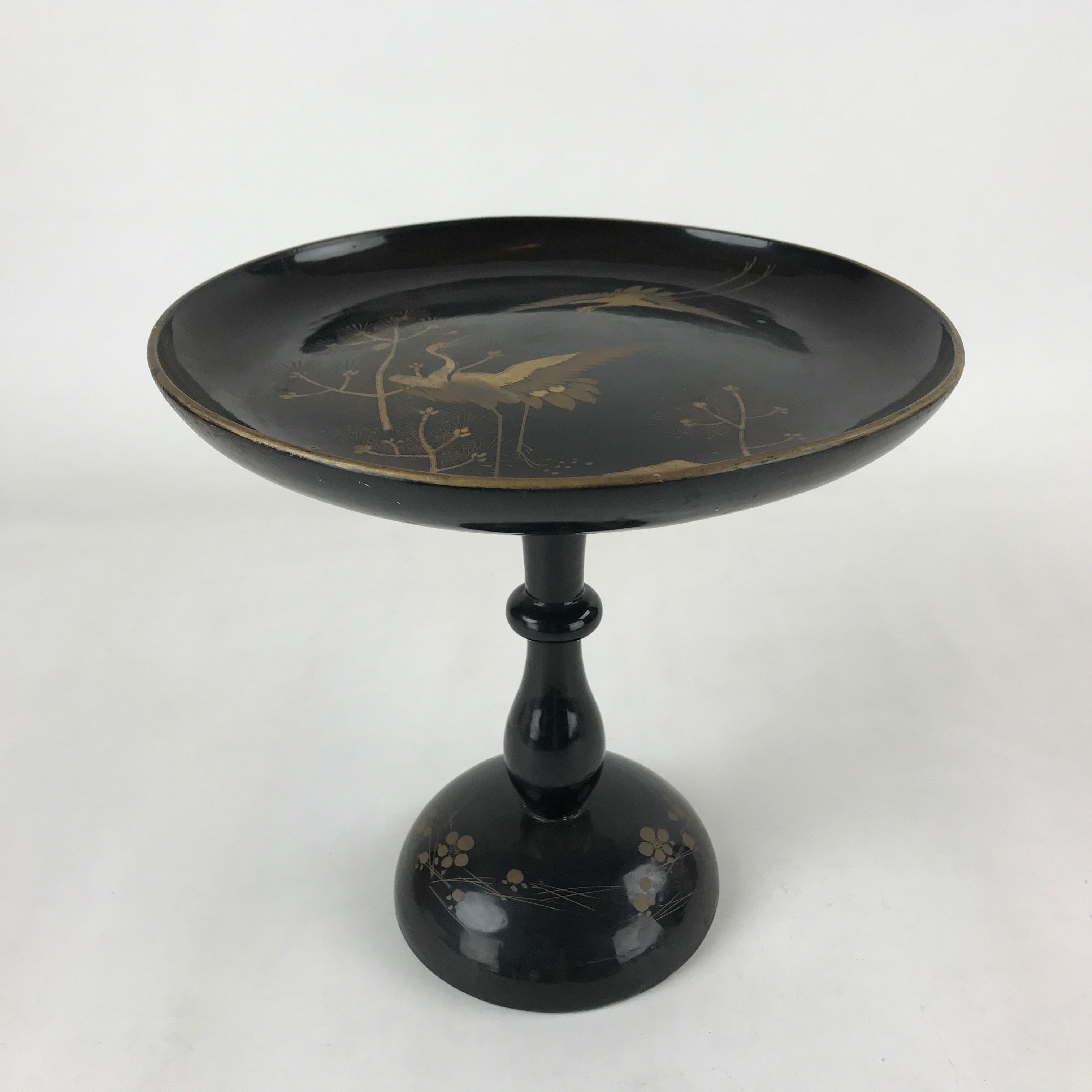 Antique Japanese Lacquered Wooden Makie Serving Table Takatsuki Crane Gold L100
