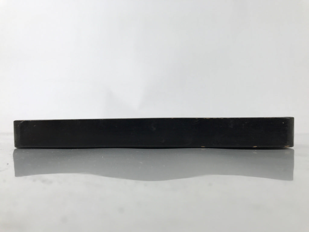 Antique Japanese Lacquered Wooden Serving Tray Obon Vtg Square Black Flag L385