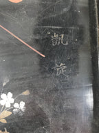 Antique Japanese Lacquered Wooden Serving Tray Obon Vtg Square Black Flag L385