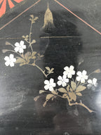 Antique Japanese Lacquered Wooden Serving Tray Obon Vtg Square Black Flag L385