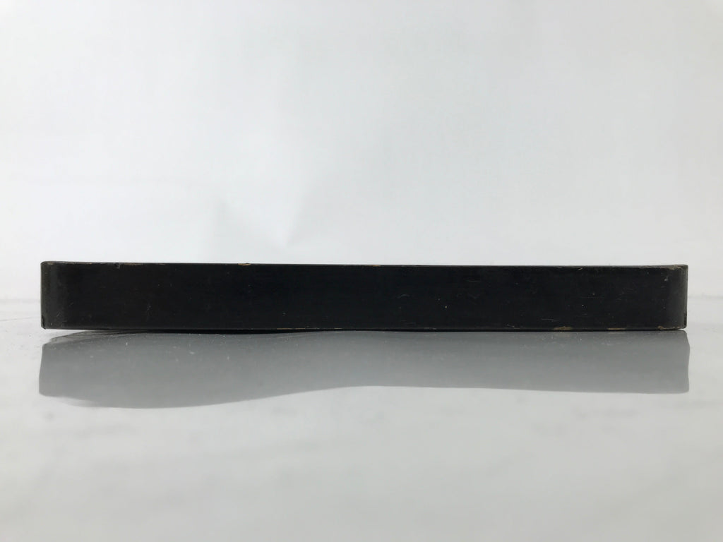Antique Japanese Lacquered Wooden Serving Tray Obon Vtg Square Black Flag L385