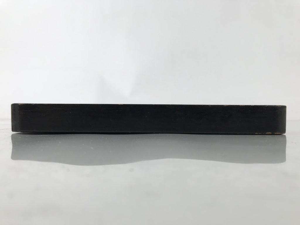 Antique Japanese Lacquered Wooden Serving Tray Obon Vtg Square Black Flag L385