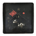 Antique Japanese Lacquered Wooden Serving Tray Obon Vtg Square Black Flag L385