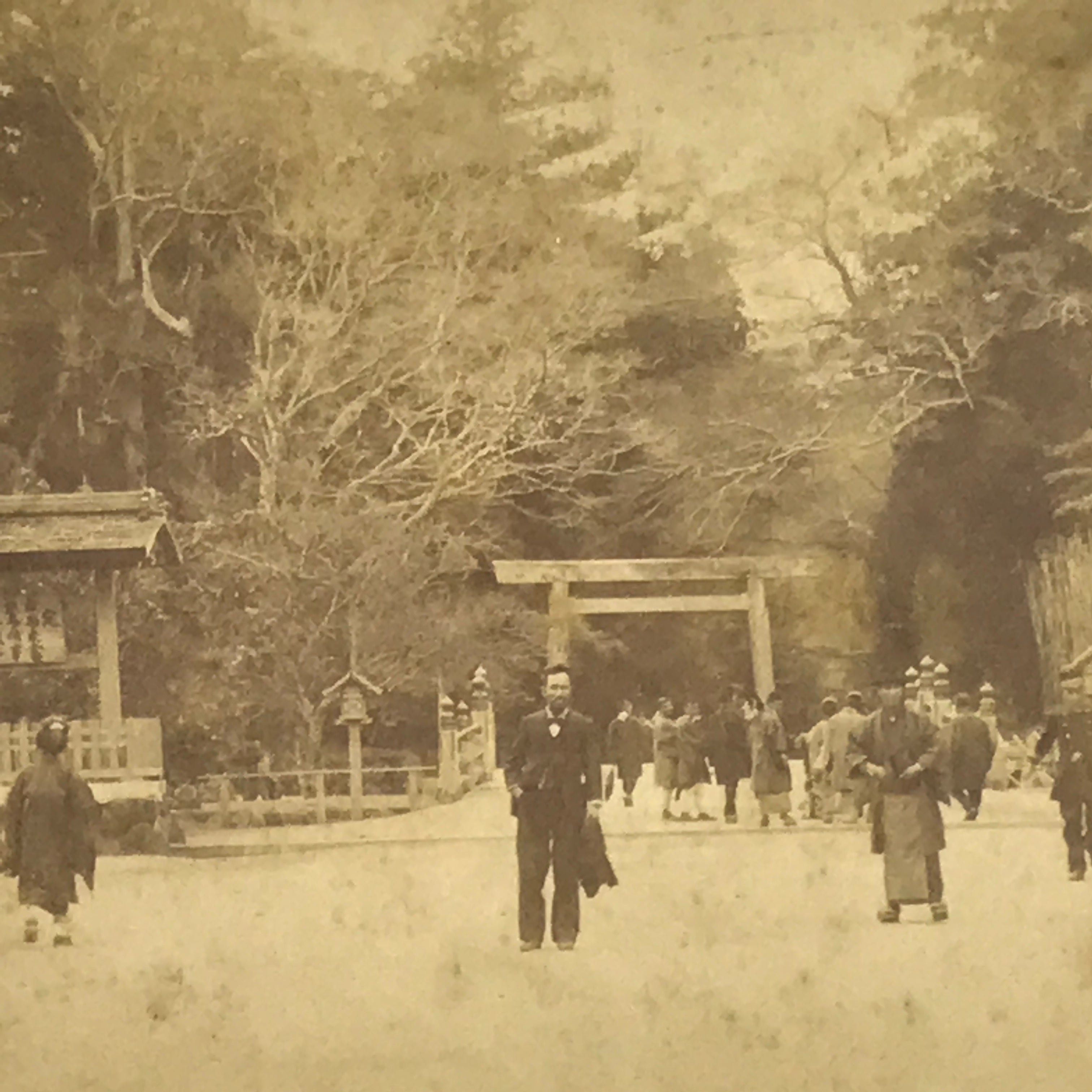 Antique Japanese Meiji Era Ise Shrine Inner Torii Gate Photograph Sepia PH58