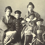 Antique Japanese Meiji Family Portrait Photograph Child Kimono Black White PH57
