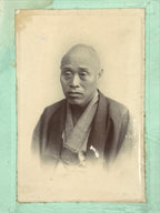 Antique Japanese Meiji Old Man Posed Portrait Photograph Kimono Black White PH48