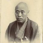 Antique Japanese Meiji Old Man Posed Portrait Photograph Kimono Black White PH48