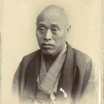Antique Japanese Meiji Old Man Posed Portrait Photograph Kimono Black White PH48