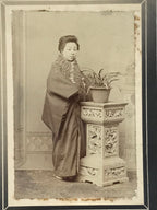 Antique Japanese Meiji Woman Posed Portrait Photograph Kimono Black White PH50