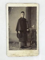 Antique Japanese Meiji Young Man Portrait Photograph Kimono Black White PH55