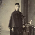 Antique Japanese Meiji Young Man Portrait Photograph Kimono Black White PH55