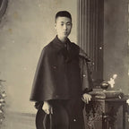 Antique Japanese Meiji Young Man Portrait Photograph Kimono Black White PH55