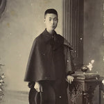 Antique Japanese Meiji Young Man Portrait Photograph Kimono Black White PH55