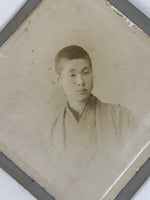 Antique Japanese Meiji Young Man Portrait Photograph Kimono Black White PH59