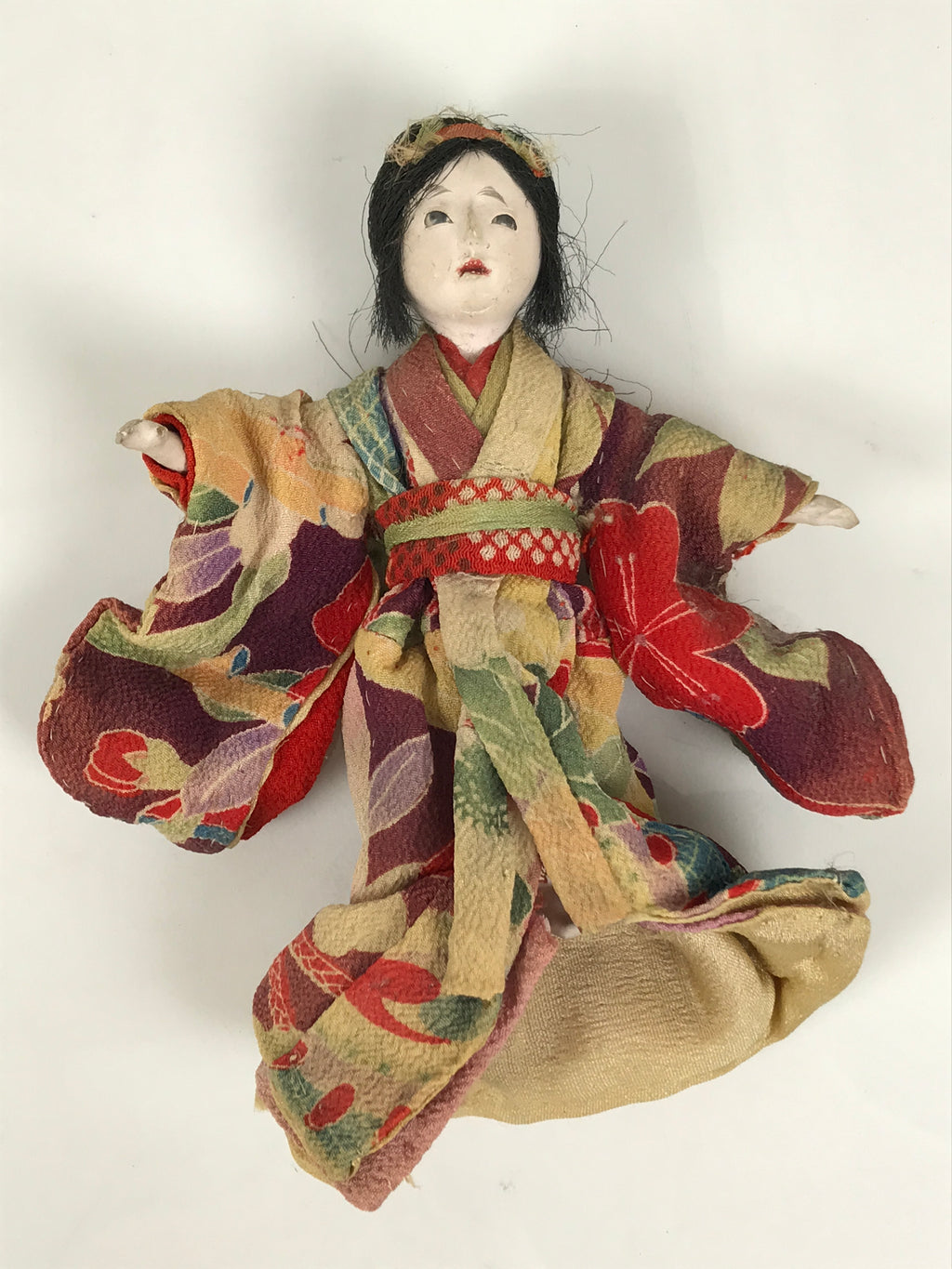 Antique Japanese Ningyo Doll Silk Kimono Gofun Head c1900 Floral ID674