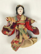 Antique Japanese Ningyo Doll Silk Kimono Gofun Head c1900 Floral ID674
